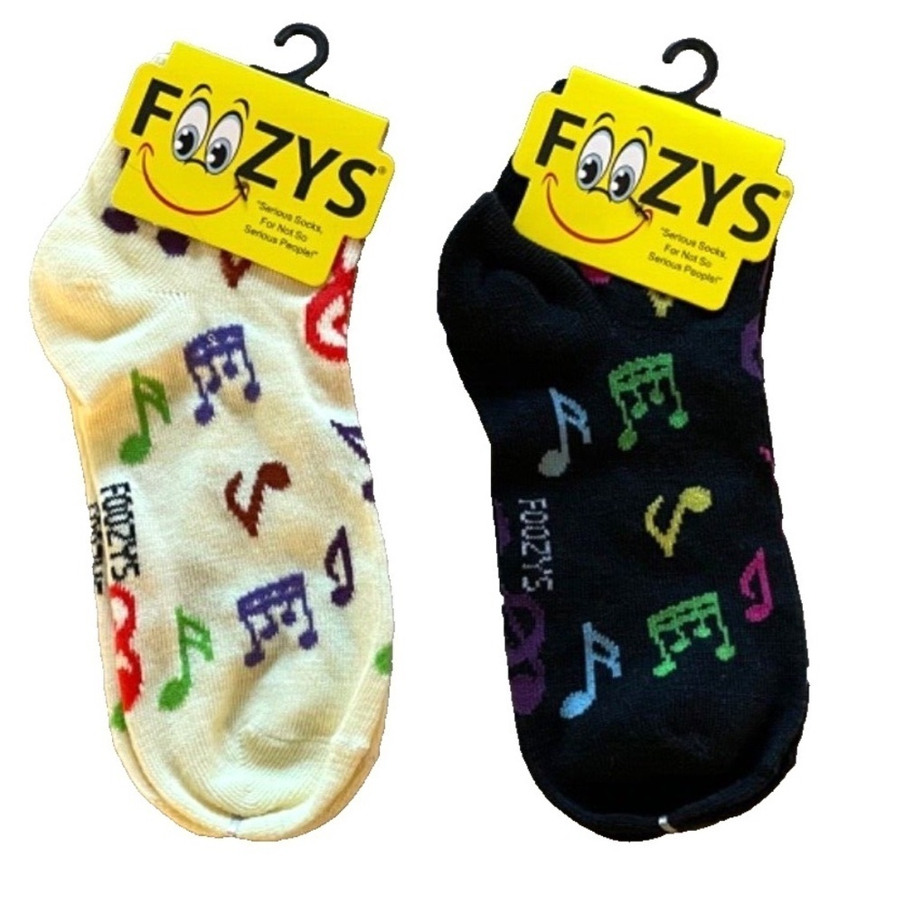 Foozys Women's Ankle Socks: 2 Pair Set;‎ Musical Notes; Women's Size 9-11